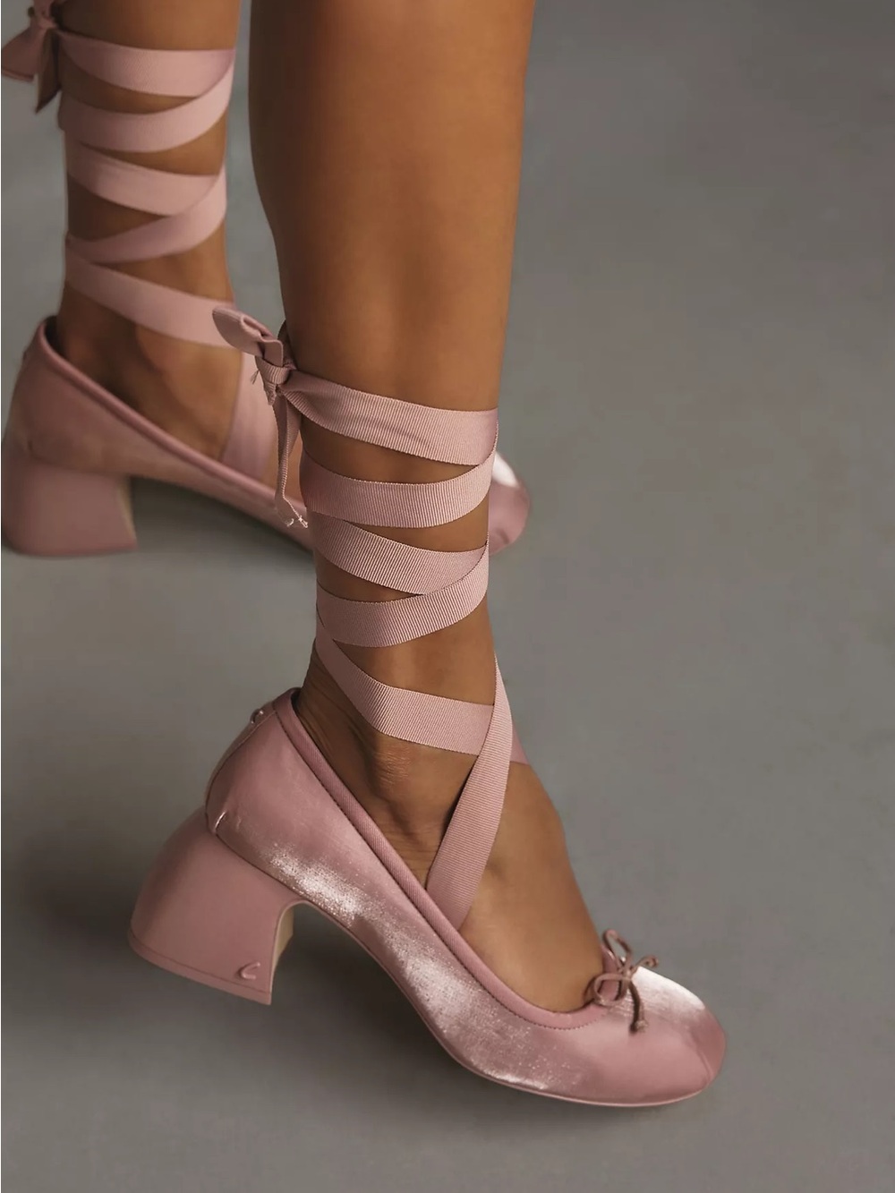Sam Edelman Della Pink Satin Ankle Tie Block Heel Ballet Pumps size 7